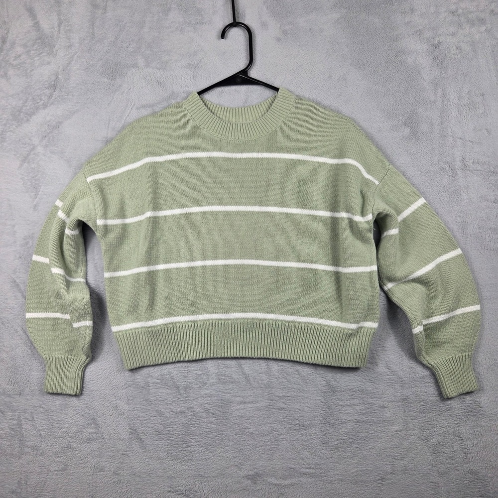 Hollister Sweater Women S Green Excellent Striped Crewneck Knit Long Sleeve